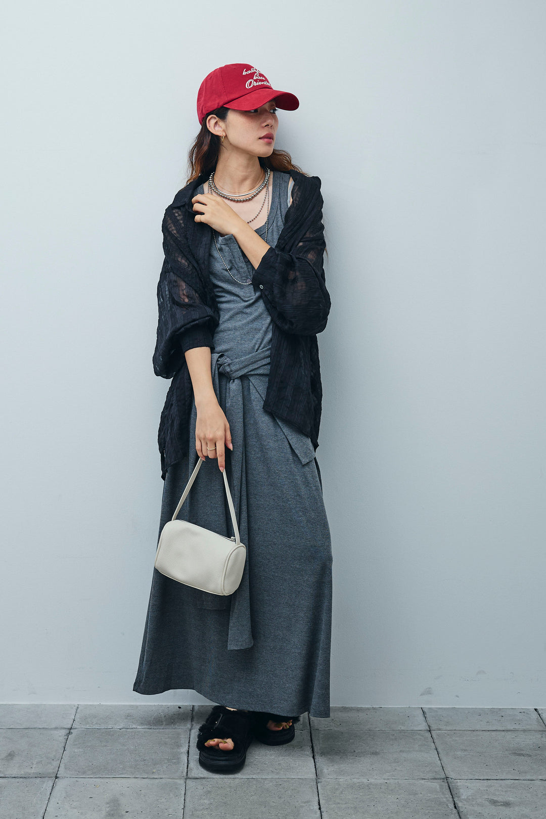 [予約/SET]ラップレイヤードリブロングワンピース+シアーブラウス(2set)