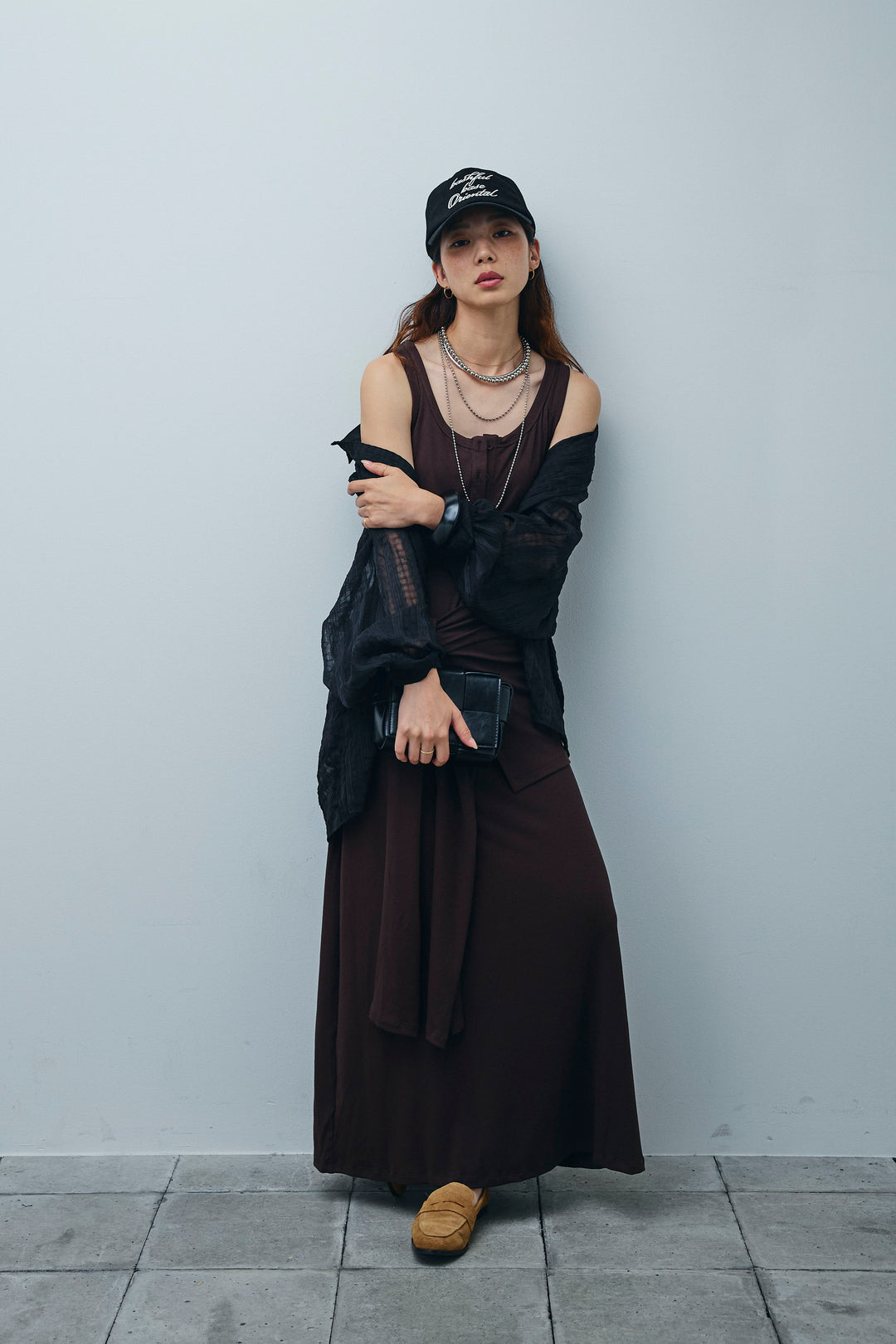 [予約/SET]ラップレイヤードリブロングワンピース+シアーブラウス(2set)