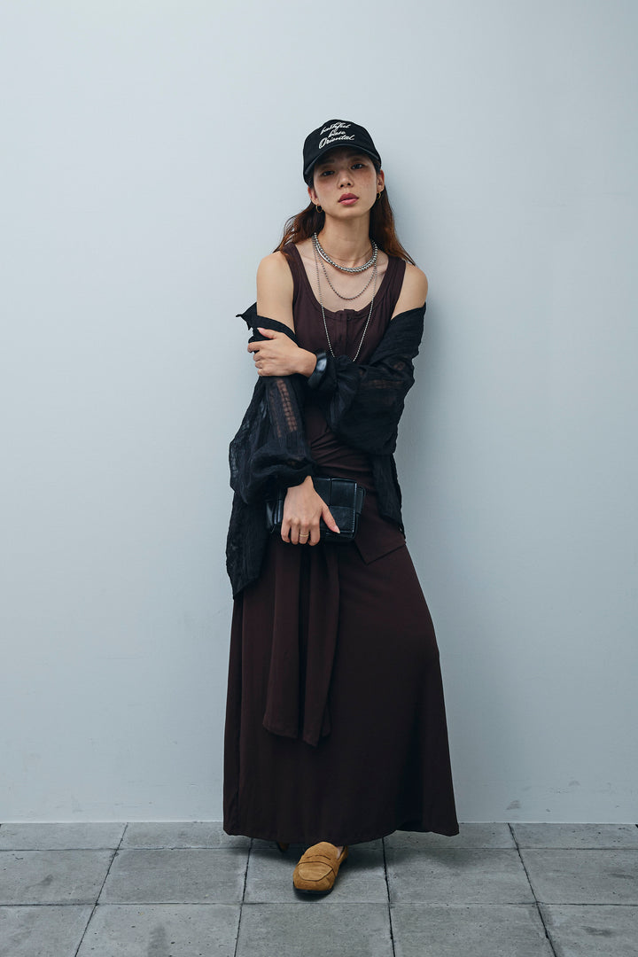 [予約/SET]ラップレイヤードリブロングワンピース+シアーブラウス(2set)