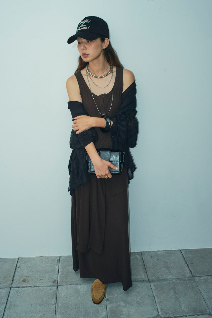 [予約/SET]ラップレイヤードリブロングワンピース+シアーブラウス(2set)