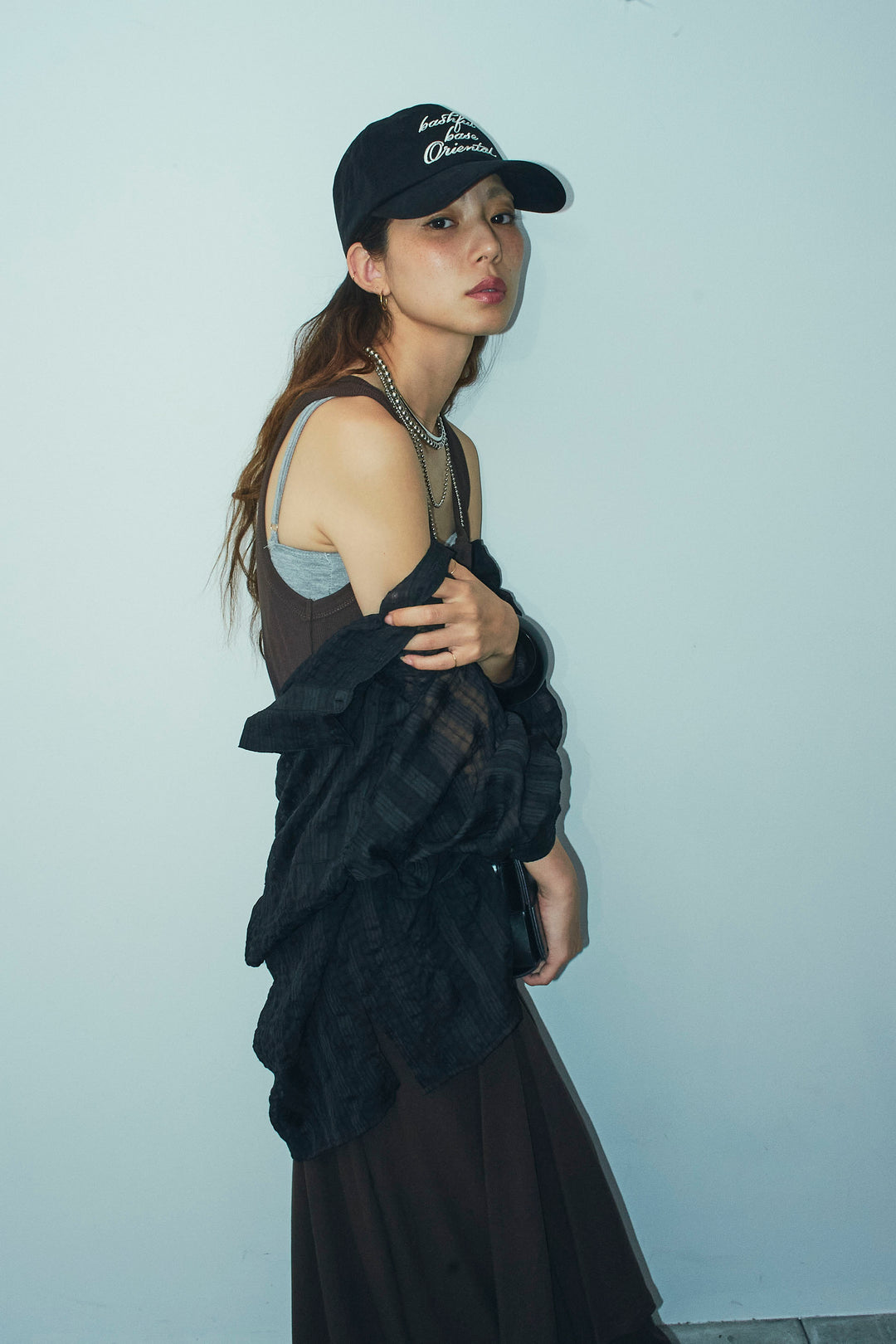 [予約/SET]ラップレイヤードリブロングワンピース+シアーブラウス(2set)