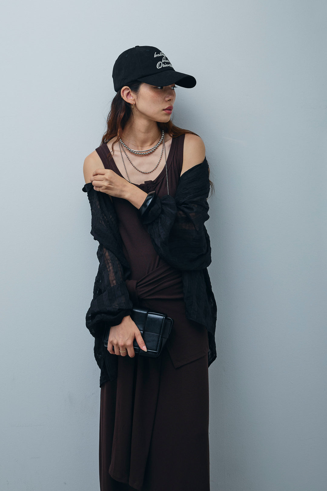 [予約/SET]ラップレイヤードリブロングワンピース+シアーブラウス(2set)