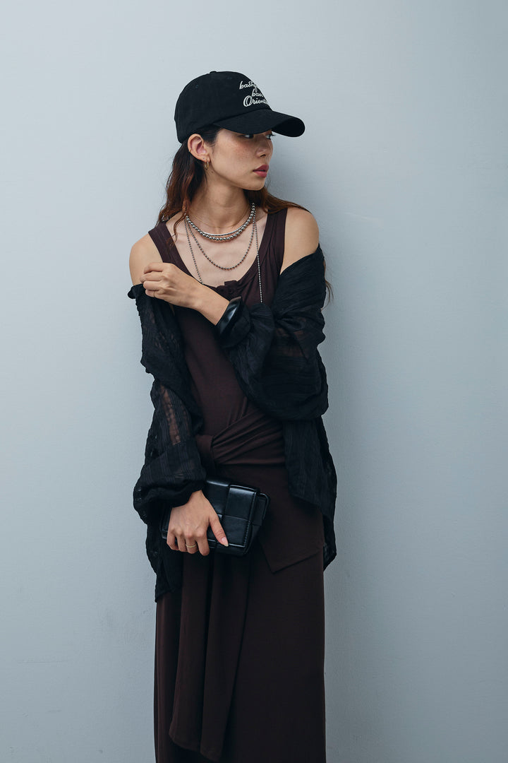 [予約/SET]ラップレイヤードリブロングワンピース+シアーブラウス(2set)