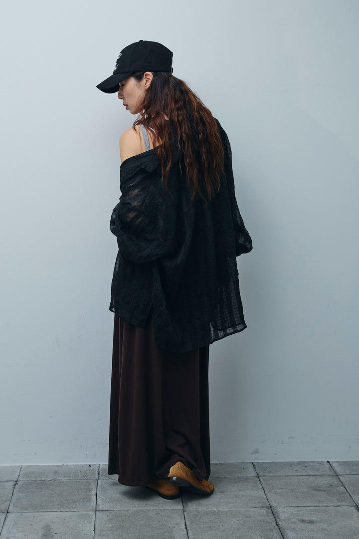 [予約/SET]ラップレイヤードリブロングワンピース+シアーブラウス(2set)