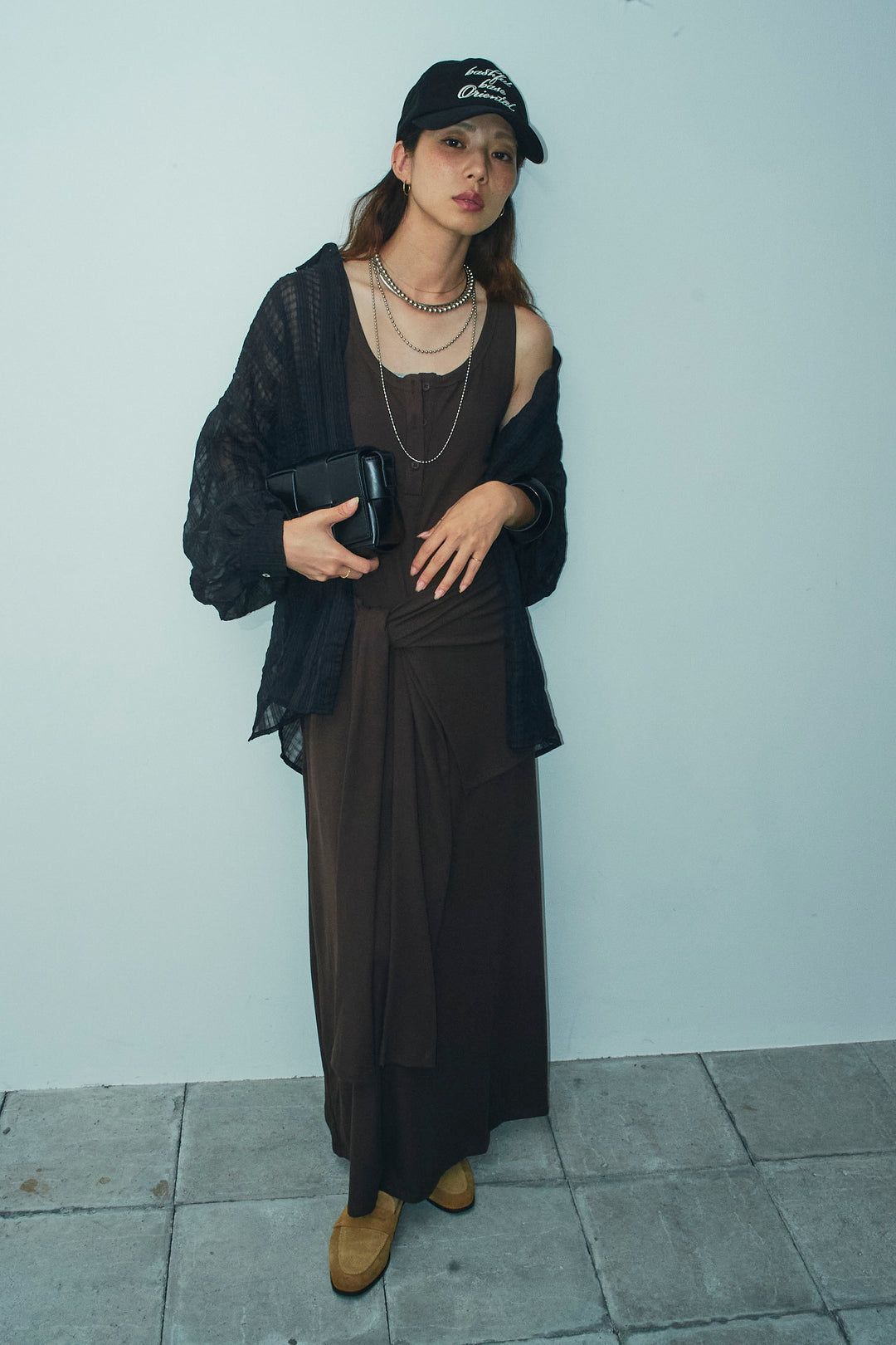 [予約/SET]ラップレイヤードリブロングワンピース+シアーブラウス(2set)