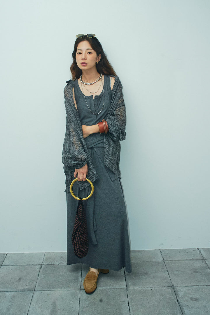 [予約/SET]ラップレイヤードリブロングワンピース+シアーブラウス(2set)