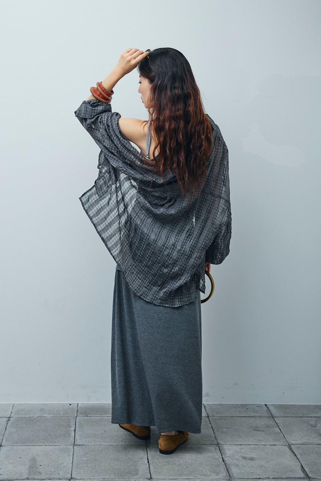 [予約/SET]ラップレイヤードリブロングワンピース+シアーブラウス(2set)