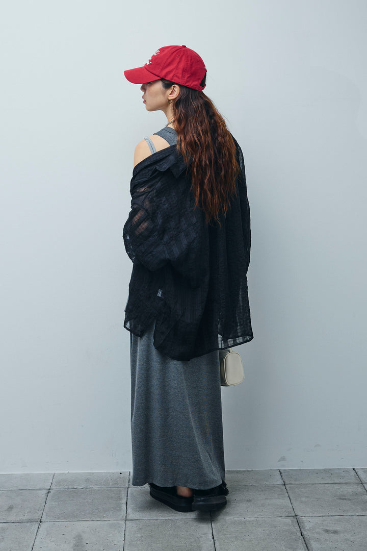 [予約/SET]ラップレイヤードリブロングワンピース+シアーブラウス(2set)