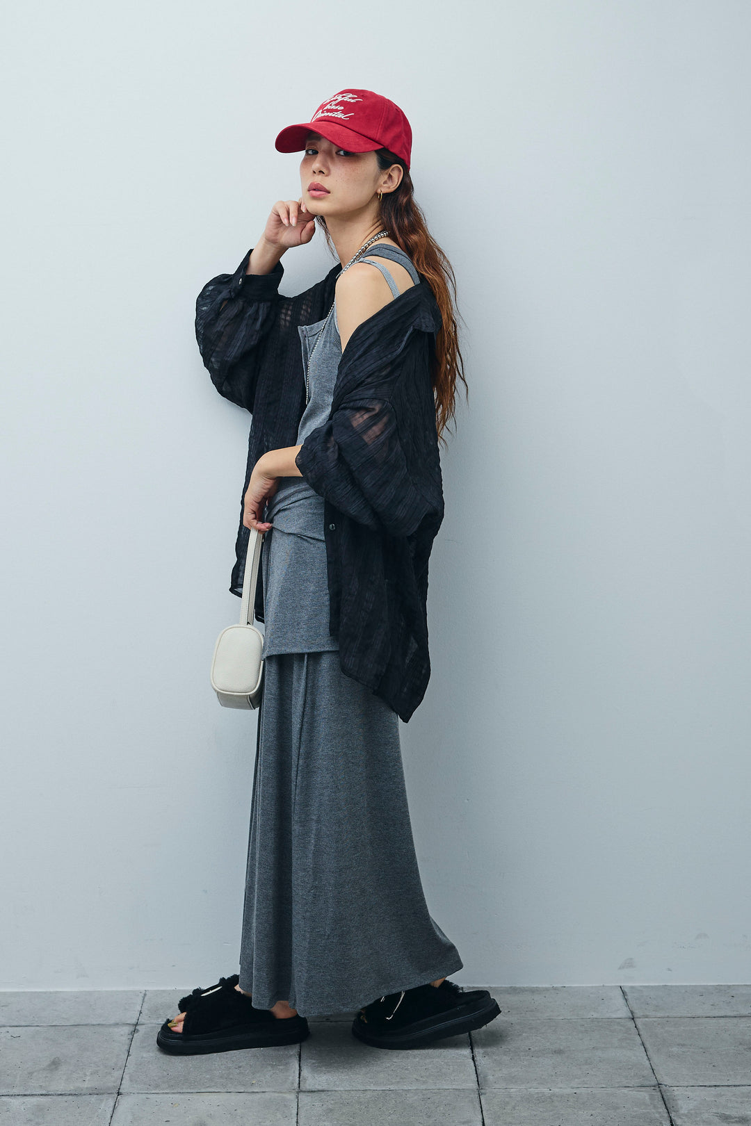 [予約/SET]ラップレイヤードリブロングワンピース+シアーブラウス(2set)