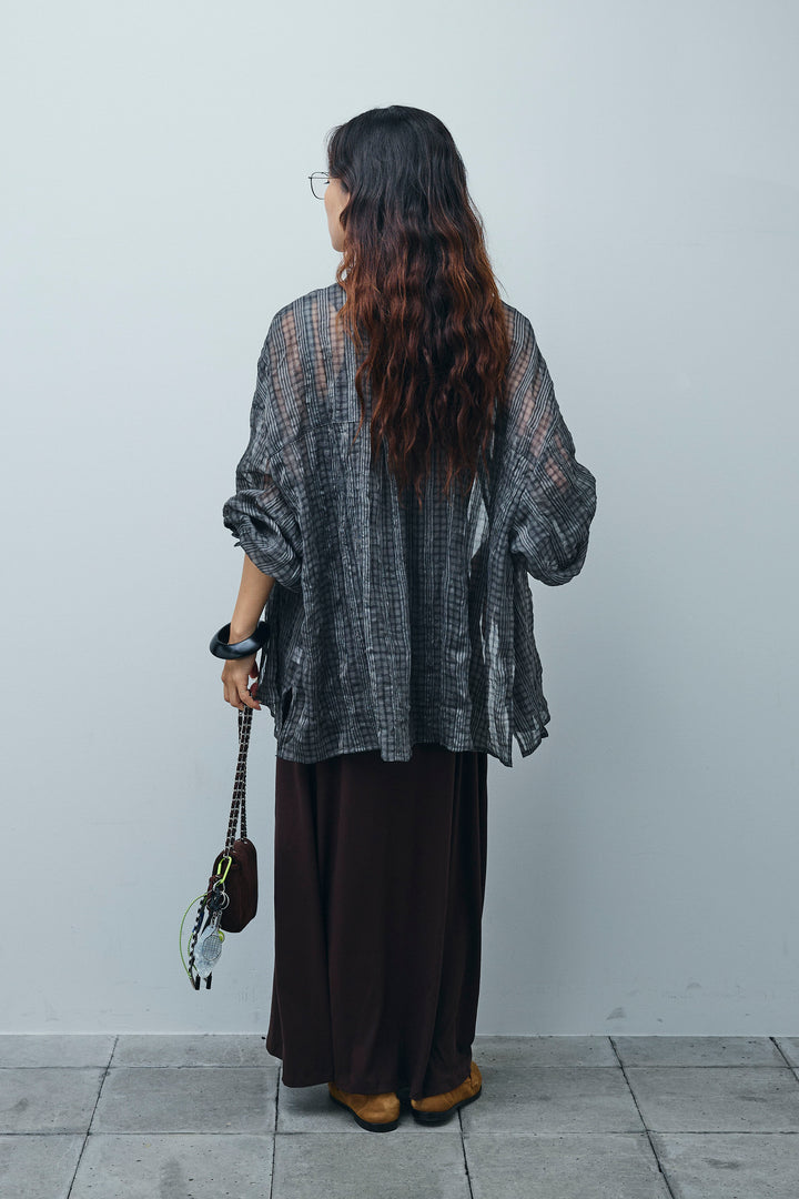 [予約/SET]ラップレイヤードリブロングワンピース+シアーブラウス(2set)