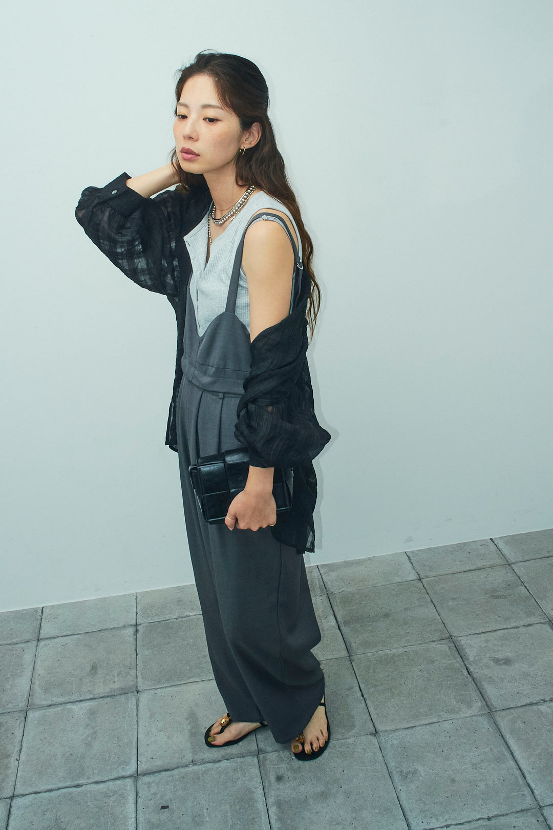 [予約/SET]シアーブラウス+TRツイル2wayビスチェサロペ(2set)