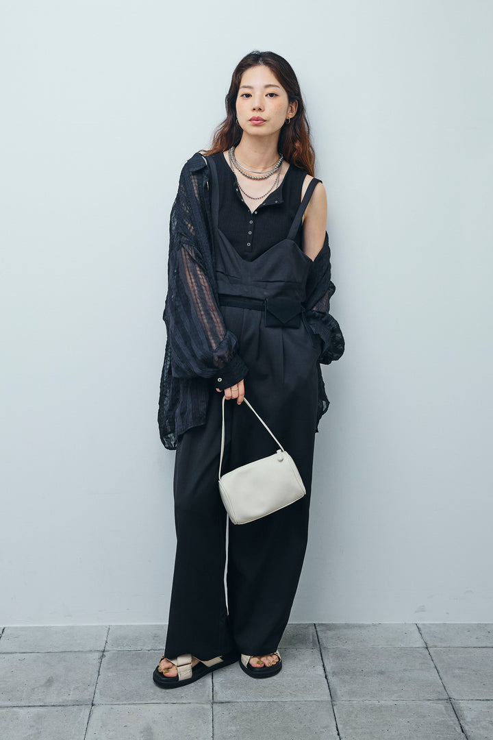 [予約/SET]シアーブラウス+セルフカットリブヘンリーネックノースリーブトップス+TRツイル2wayビスチェサロペ(3set)