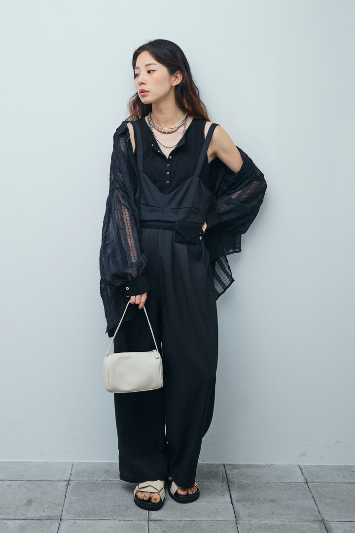 [予約/SET]シアーブラウス+セルフカットリブヘンリーネックノースリーブトップス+TRツイル2wayビスチェサロペ(3set)