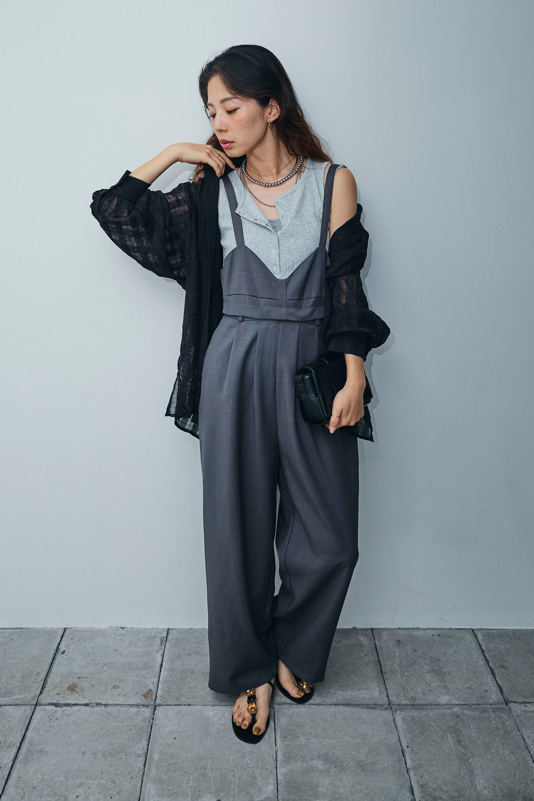 [予約/SET]シアーブラウス+TRツイル2wayビスチェサロペ(2set)