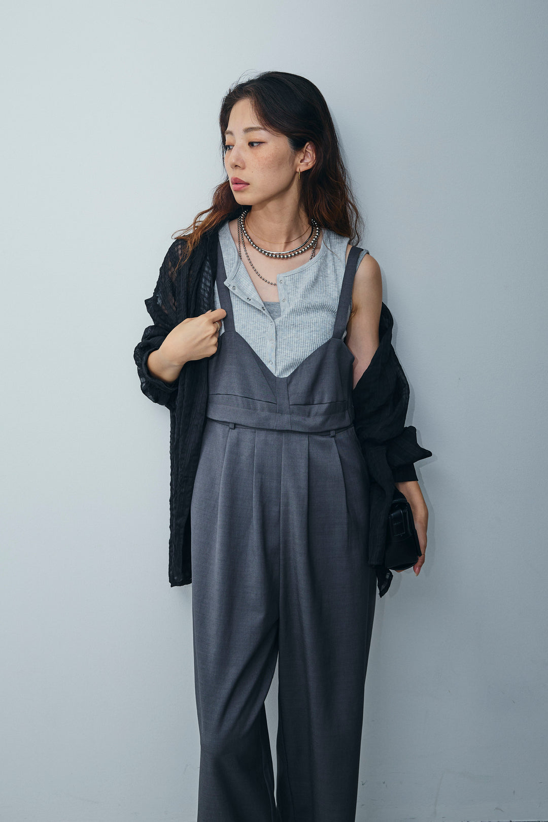 [予約/SET]シアーブラウス+TRツイル2wayビスチェサロペ(2set)