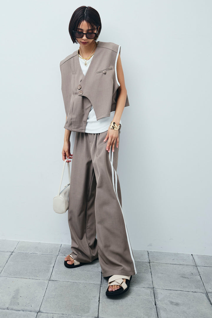 [予約/SET]アシンメトリーデザインジレ+サイドラインワイドパンツ(2set)