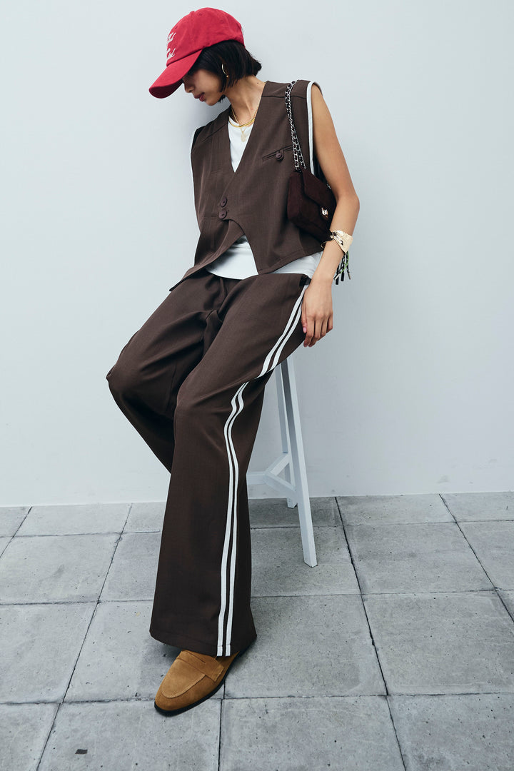 [予約/SET]アシンメトリーデザインジレ+サイドラインワイドパンツ(2set)