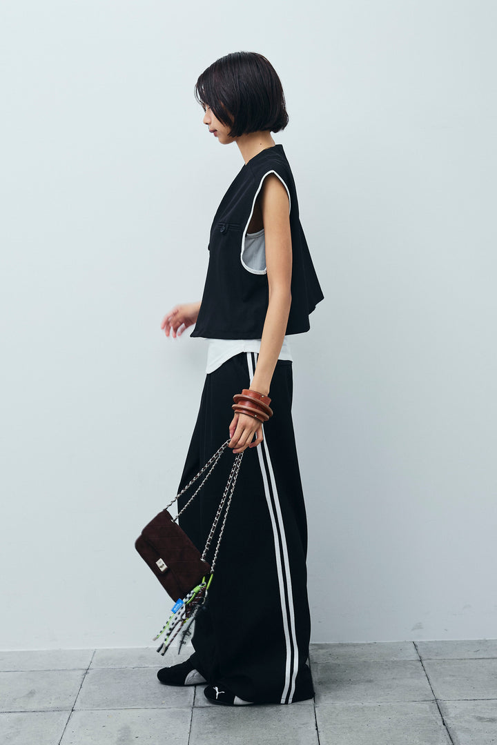 [予約/SET]アシンメトリーデザインジレ+サイドラインワイドパンツ(2set)