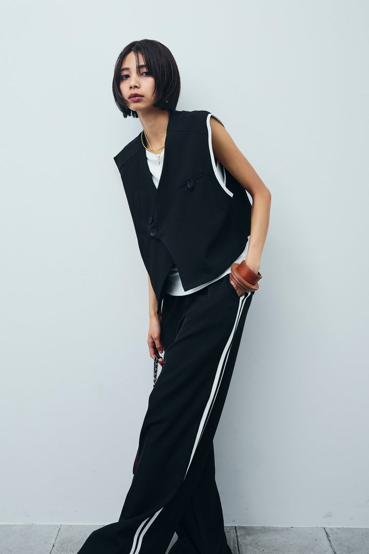 [予約/SET]アシンメトリーデザインジレ+サイドラインワイドパンツ(2set)