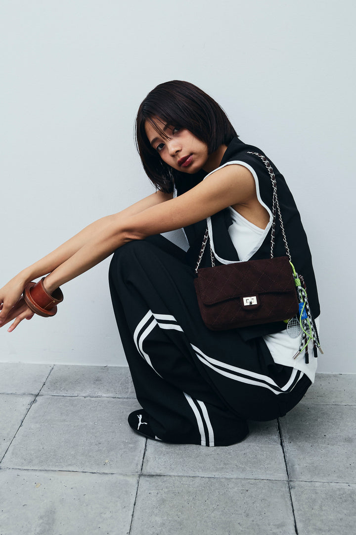 [予約/SET]アシンメトリーデザインジレ+サイドラインワイドパンツ(2set)