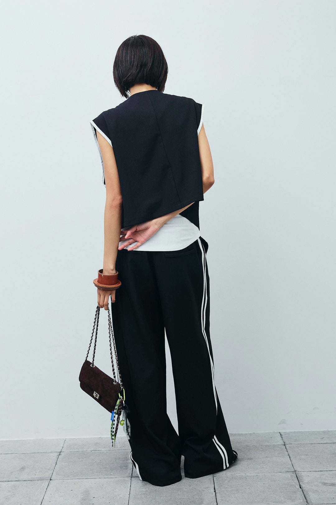 [予約/SET]アシンメトリーデザインジレ+サイドラインワイドパンツ(2set)