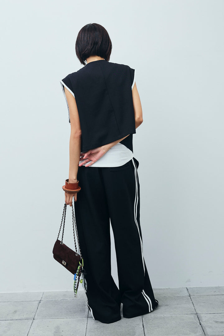[予約/SET]アシンメトリーデザインジレ+サイドラインワイドパンツ(2set)