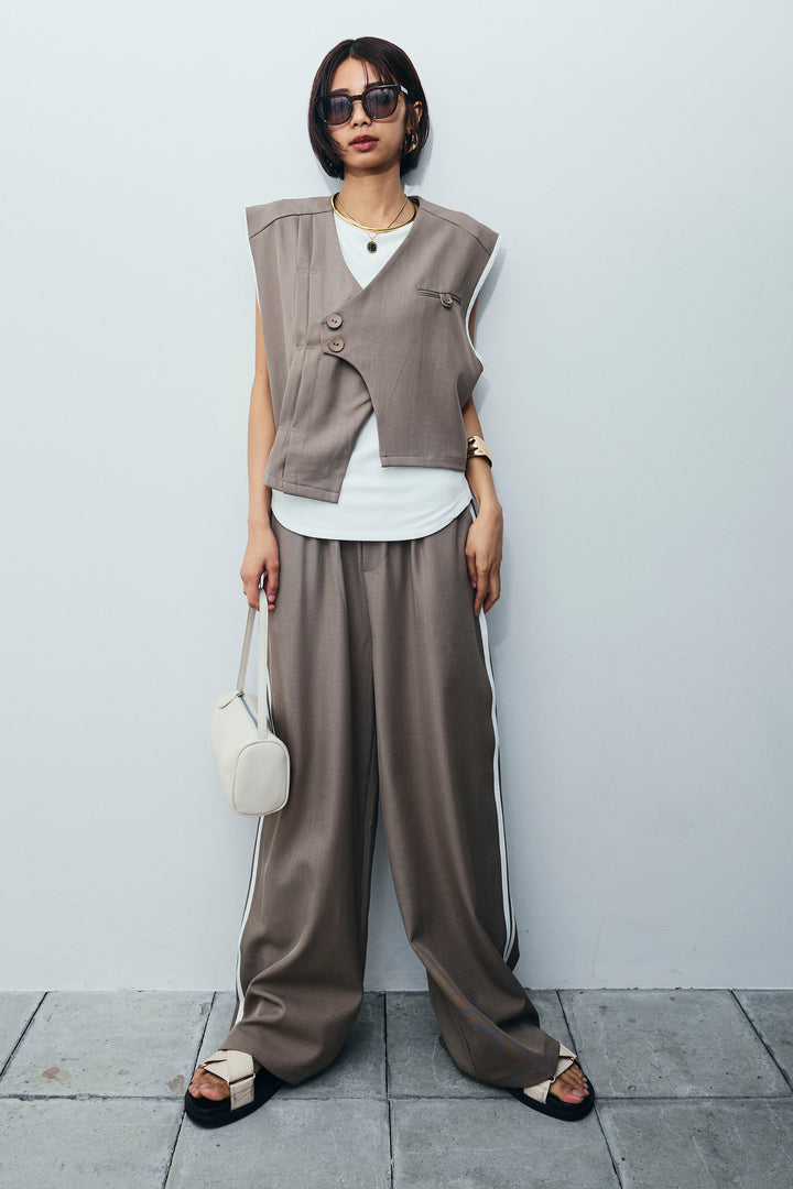 [予約/SET]アシンメトリーデザインジレ+サイドラインワイドパンツ(2set)