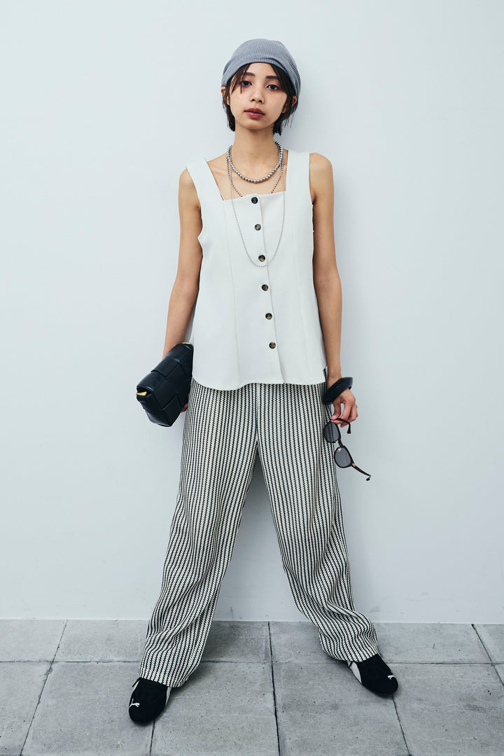 [予約/SET]ノースリーブフロントボタントップス+ストライプレースイージーPT(2set)