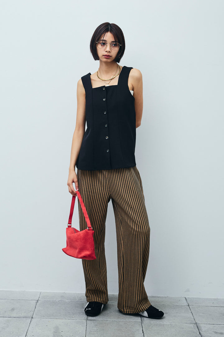 [予約/SET]ノースリーブフロントボタントップス+ストライプレースイージーPT(2set)