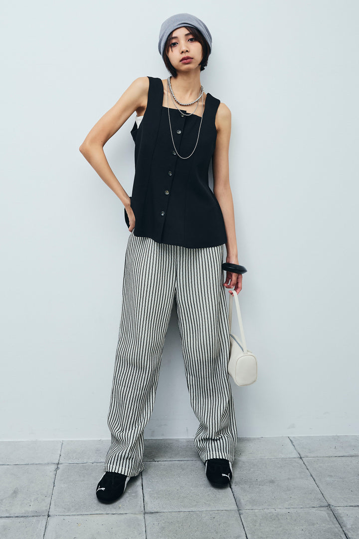 [予約/SET]ノースリーブフロントボタントップス+ストライプレースイージーPT(2set)