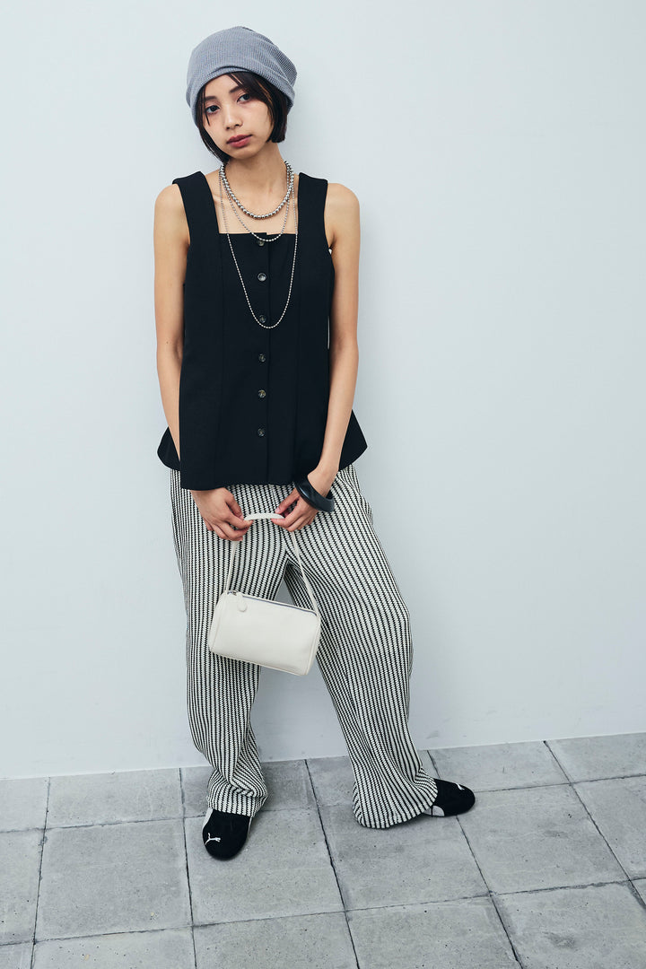 [予約/SET]ノースリーブフロントボタントップス+ストライプレースイージーPT(2set)