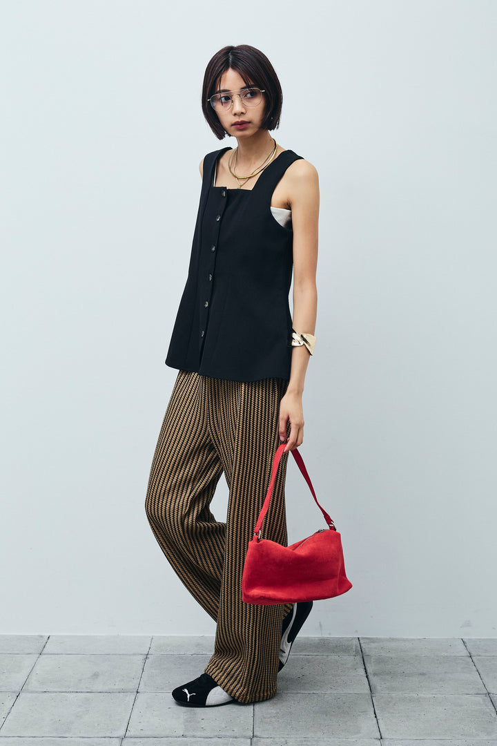 [予約/SET]ノースリーブフロントボタントップス+ストライプレースイージーPT(2set)