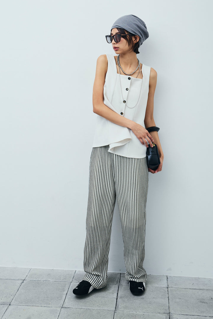 [予約/SET]ノースリーブフロントボタントップス+ストライプレースイージーPT(2set)