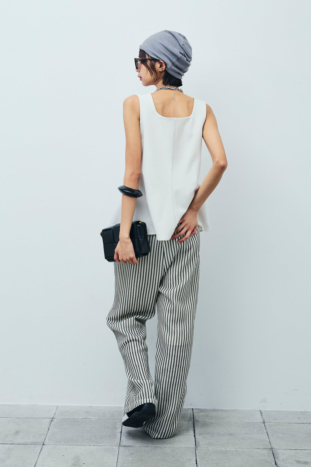 [予約/SET]ノースリーブフロントボタントップス+ストライプレースイージーPT(2set)