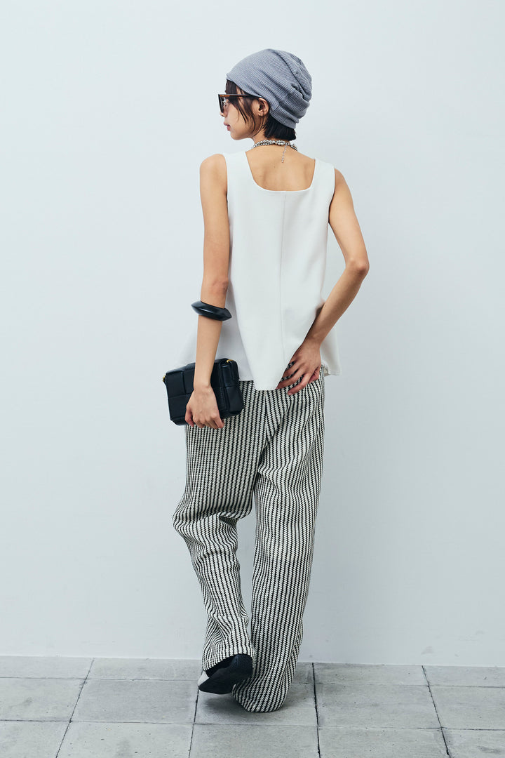 [予約/SET]ノースリーブフロントボタントップス+ストライプレースイージーPT(2set)