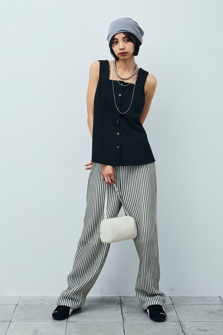 [予約/SET]ノースリーブフロントボタントップス+ストライプレースイージーPT(2set)