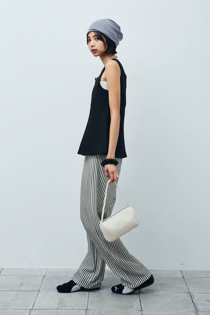 [予約/SET]ノースリーブフロントボタントップス+ストライプレースイージーPT(2set)