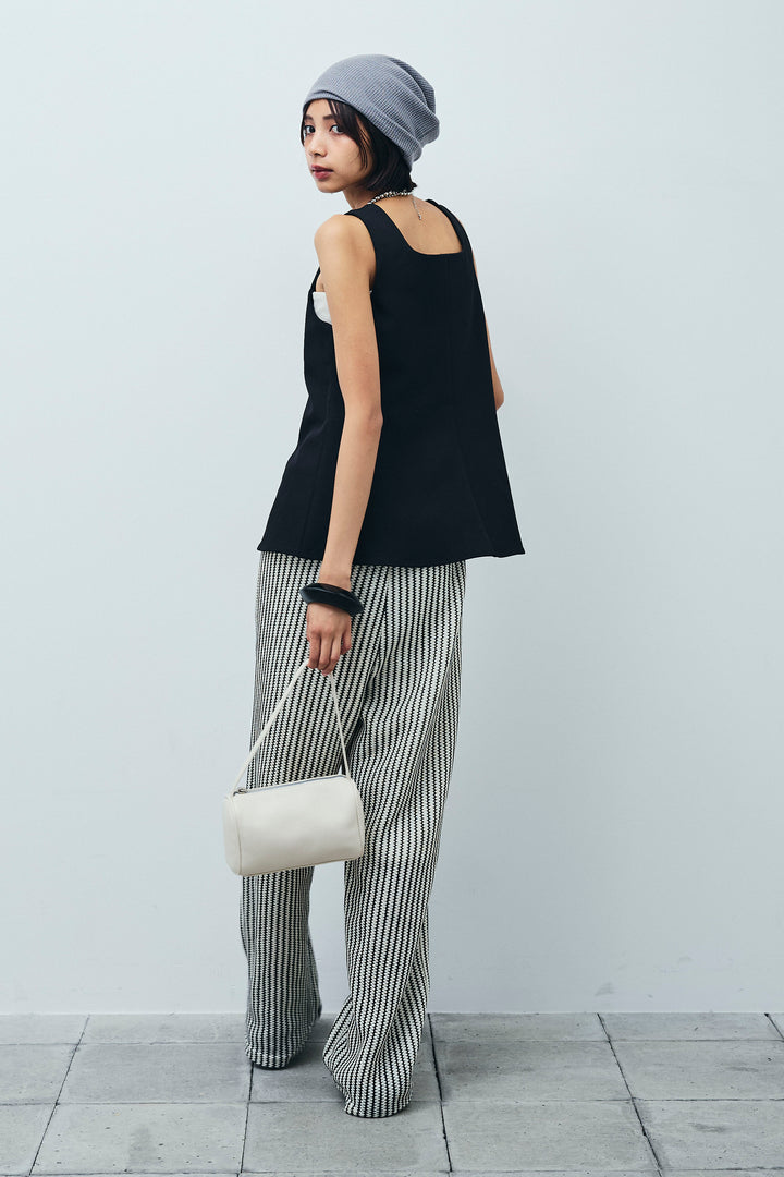 [予約/SET]ノースリーブフロントボタントップス+ストライプレースイージーPT(2set)