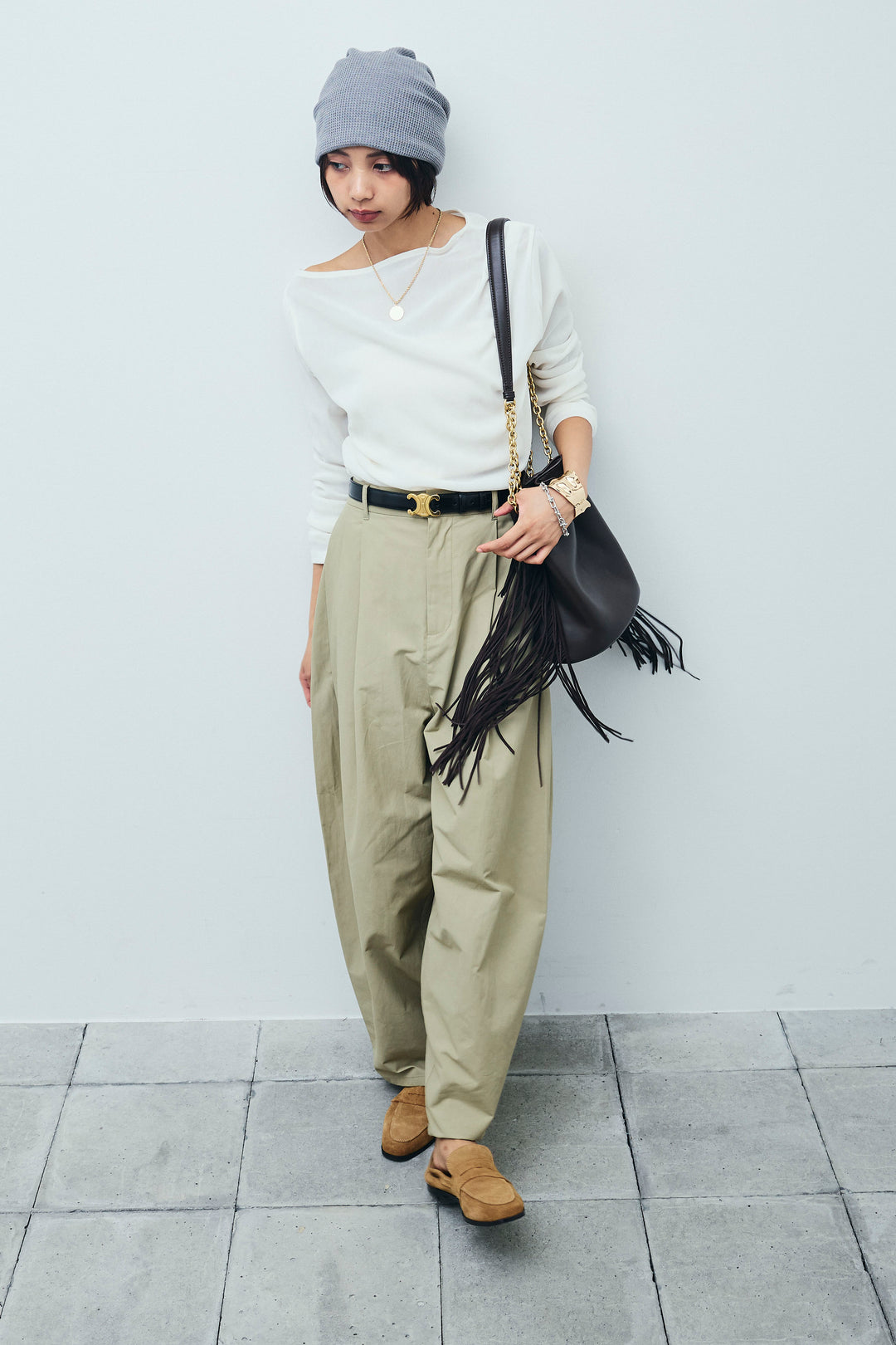 [予約/SET]シアーベロアオフショルタックPO+合繊ツイルタックカーブパンツ(2set)