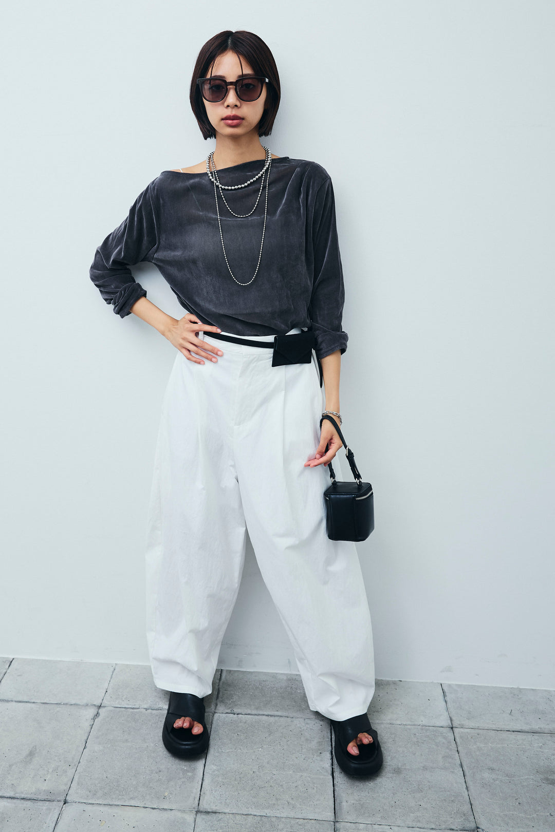 [予約/SET]シアーベロアオフショルタックPO+合繊ツイルタックカーブパンツ(2set)