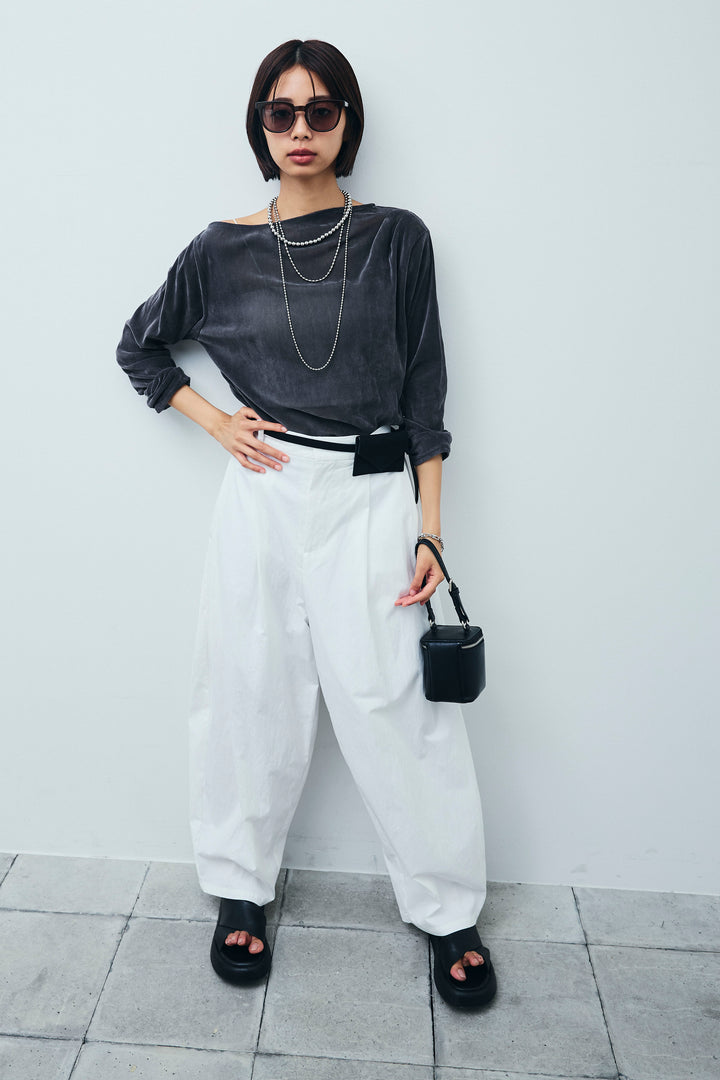 [予約/SET]シアーベロアオフショルタックPO+合繊ツイルタックカーブパンツ(2set)