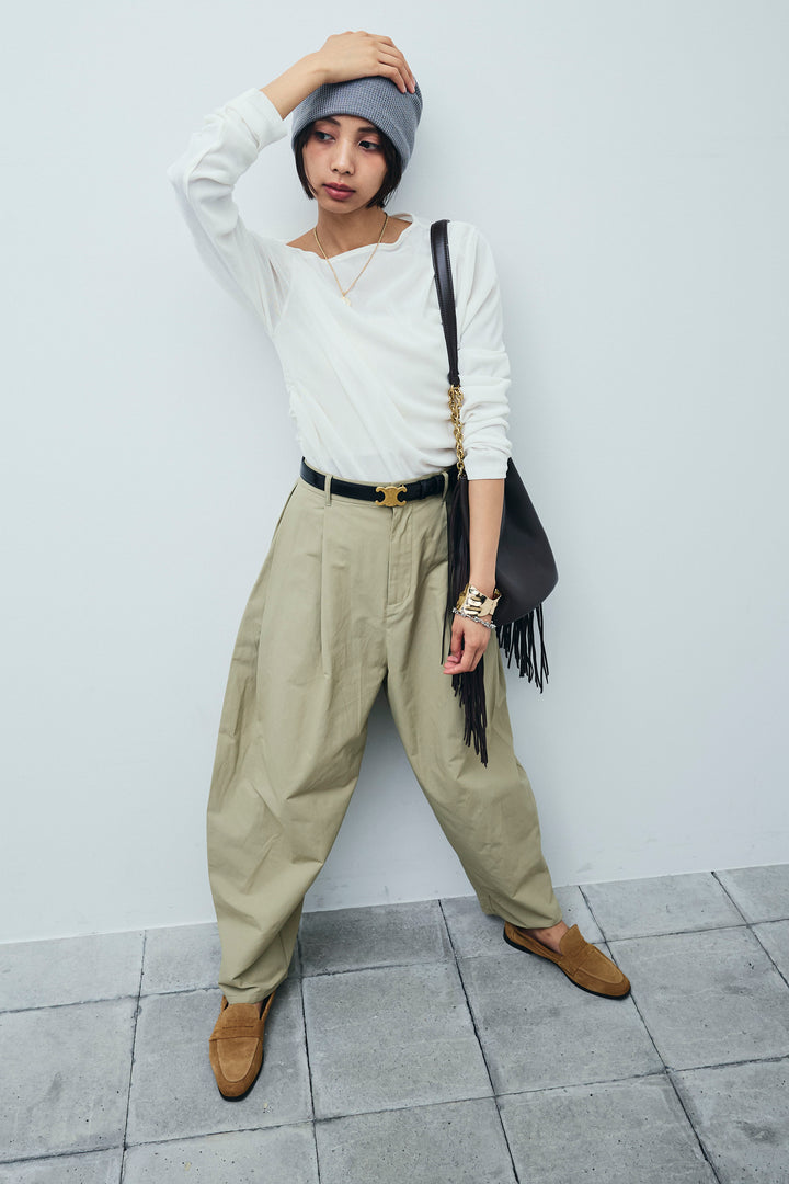 [予約/SET]シアーベロアオフショルタックPO+合繊ツイルタックカーブパンツ(2set)