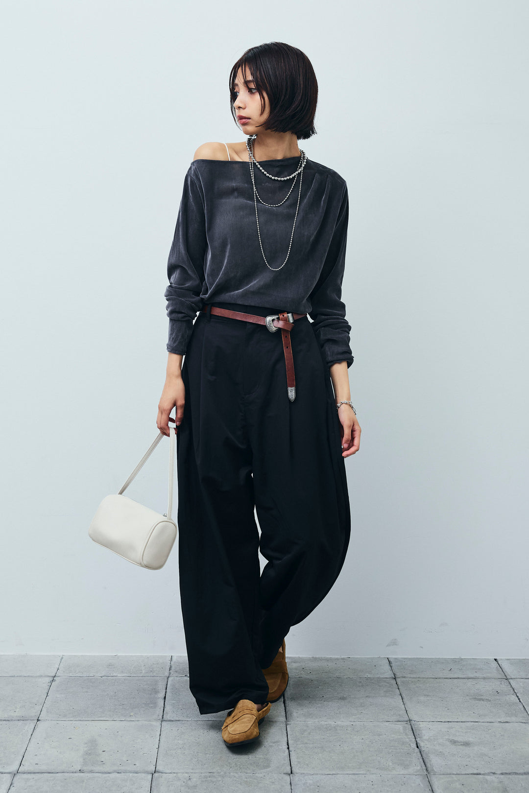 [予約/SET]シアーベロアオフショルタックPO+合繊ツイルタックカーブパンツ(2set)