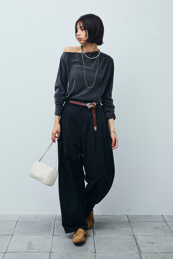 [予約/SET]シアーベロアオフショルタックPO+合繊ツイルタックカーブパンツ(2set)