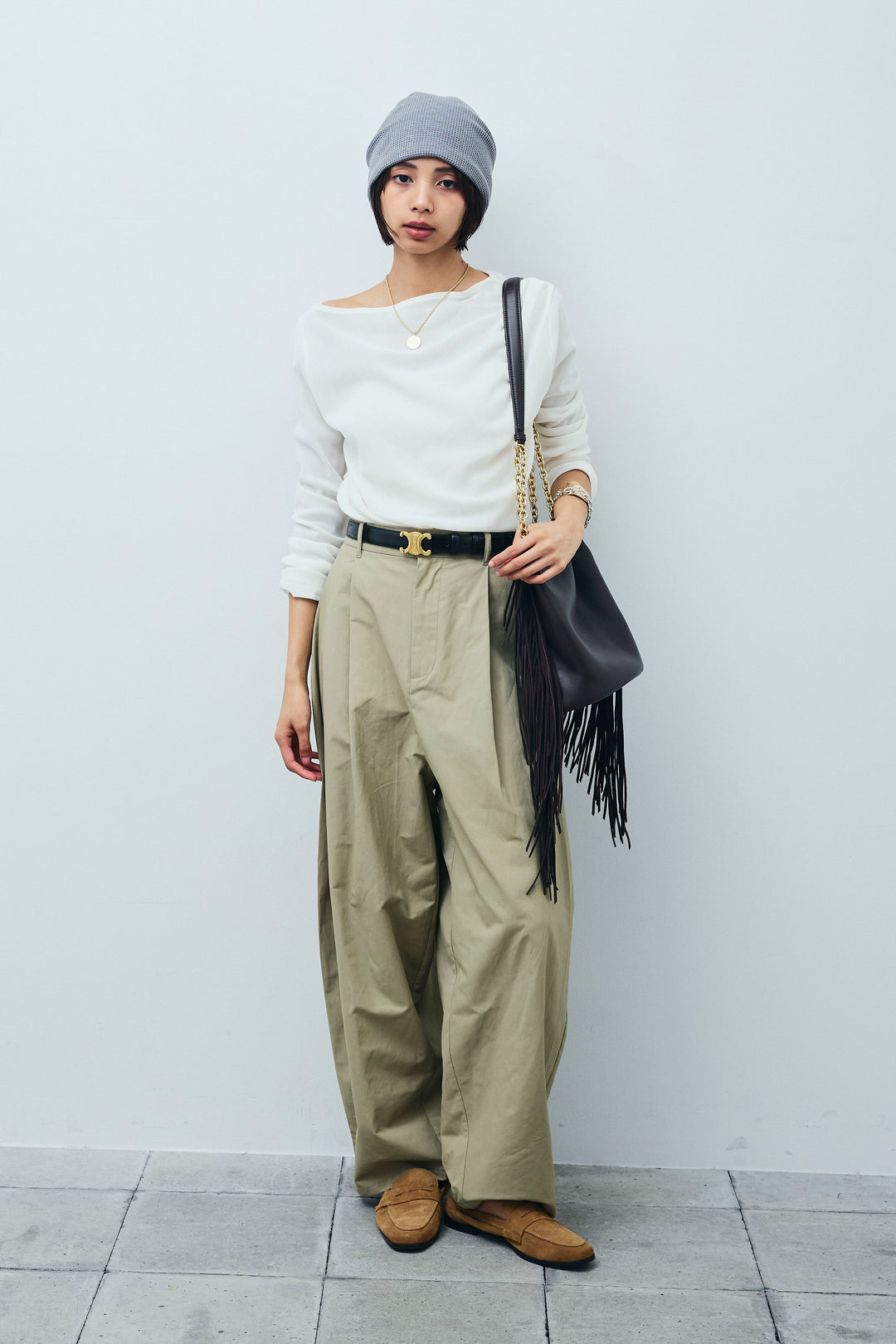 [予約/SET]シアーベロアオフショルタックPO+合繊ツイルタックカーブパンツ(2set)