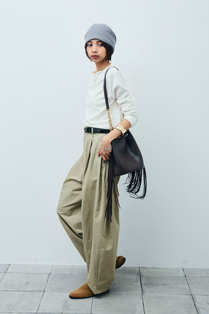 [予約/SET]シアーベロアオフショルタックPO+合繊ツイルタックカーブパンツ(2set)