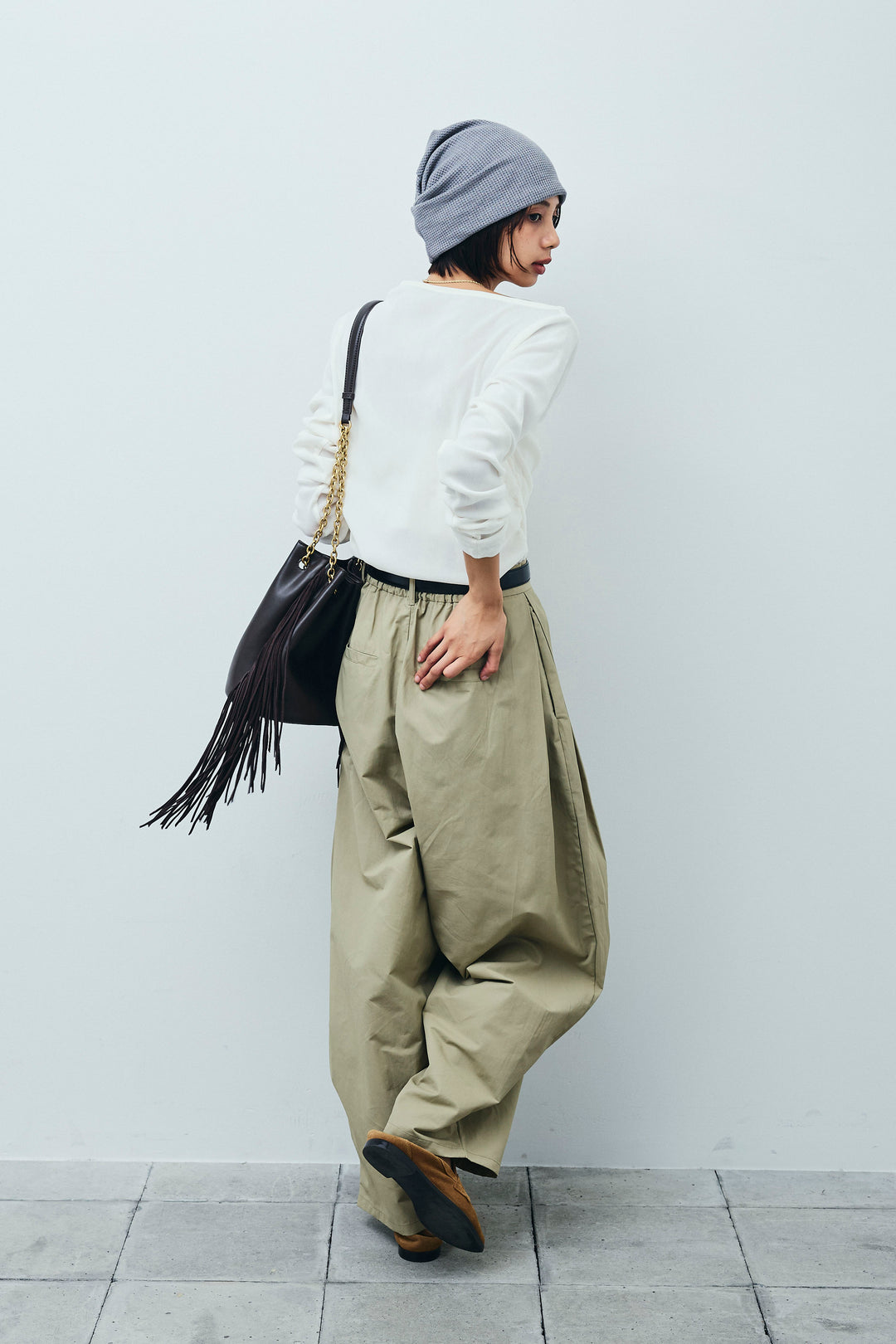 [予約/SET]シアーベロアオフショルタックPO+合繊ツイルタックカーブパンツ(2set)