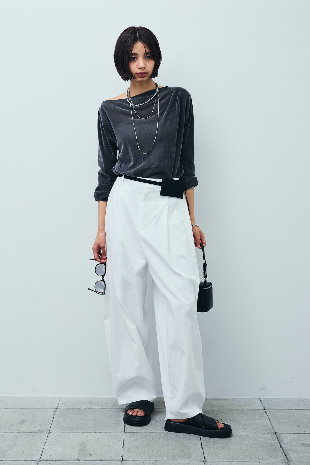 [予約/SET]シアーベロアオフショルタックPO+合繊ツイルタックカーブパンツ(2set)