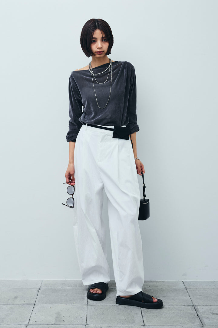 [予約/SET]シアーベロアオフショルタックPO+合繊ツイルタックカーブパンツ(2set)