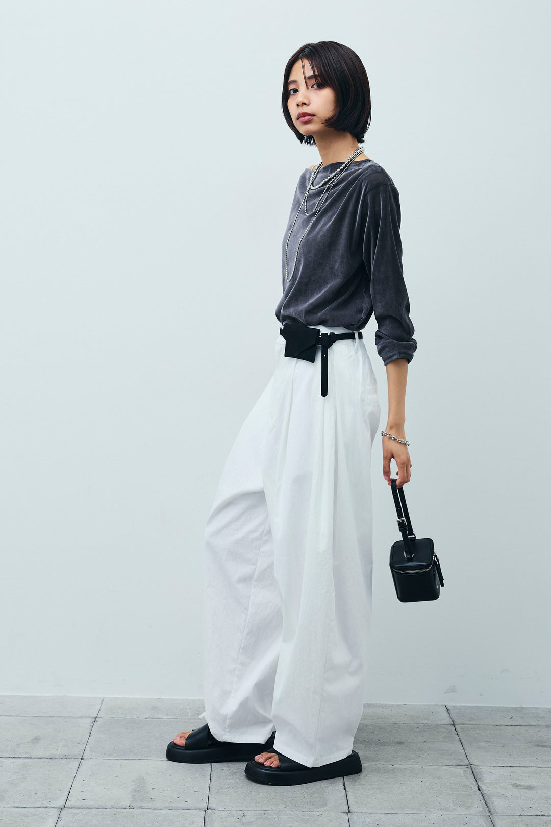 [予約/SET]シアーベロアオフショルタックPO+合繊ツイルタックカーブパンツ(2set)